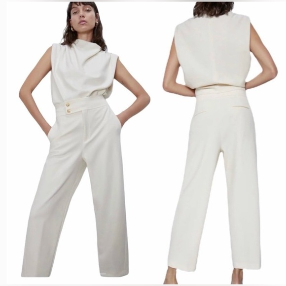 Zara Cream Pleated Trousers High Waist XS - Picture 14 of 14